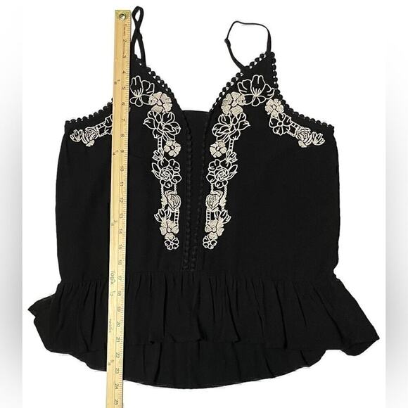Anthro Love On A Hanger Floral Boho Chic Embroidered Peplum Cami Top Black Small - Picture 11 of 16
